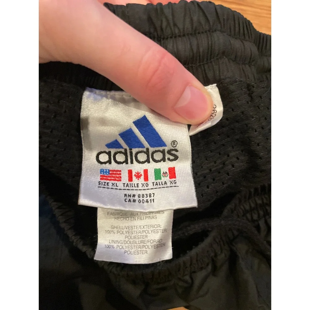 Adidas Mens Track Pants XL Black Vintage 90s Baggy Snap Sides Stripes Logo
